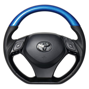REAL ORIGINAL SERIES COMBINATION TYPE BLUE CARBON & PIANO BLACK PANEL BLACK EURO STITCH STEERING WHEEL FOR TOYOTA C-HR 10 50  X10-BLC-PBP