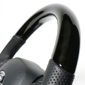 REAL ORIGINAL SERIES COMBINATION TYPE BLACK WOOD & PIANO BLACK PANEL BLACK EURO STITCH STEERING WHEEL FOR TOYOTA C-HR 10 50  X10-BKW-PBP