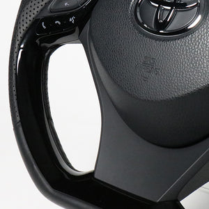 REAL ORIGINAL SERIES COMBINATION TYPE BLACK WOOD & PIANO BLACK PANEL BLACK EURO STITCH STEERING WHEEL FOR TOYOTA C-HR 10 50  X10-BKW-PBP