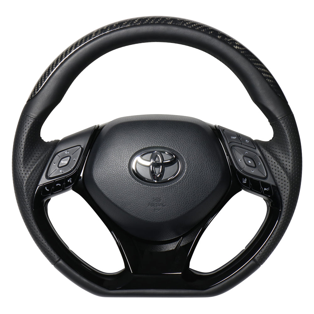 REAL ORIGINAL SERIES SET PLATE TYPE + UNDER PAD SET BLACK CARBON PLATE STEERING + PIANO BLACK UNDER PAD BLACK EURO STITCH STEERING WHEEL FOR TOYOTA C-HR 10 50  X10N-BKC-PBP-PBP