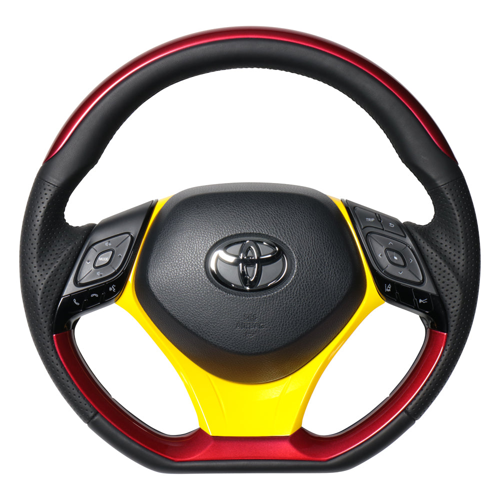 REAL ORIGINAL SERIES SET PLATE TYPE + UNDER PAD SET PEARL RED PLATE & PEARL RED PANEL STEERING + YELLOW UNDER PAD BLACK EURO STITCH STEERING WHEEL FOR TOYOTA C-HR 10 50  X10N-RDP-RDP-YLP