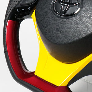 REAL ORIGINAL SERIES SET PLATE TYPE + UNDER PAD SET PEARL RED PLATE & PEARL RED PANEL STEERING + YELLOW UNDER PAD BLACK EURO STITCH STEERING WHEEL FOR TOYOTA C-HR 10 50  X10N-RDP-RDP-YLP