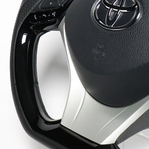 REAL ORIGINAL SERIES SET PLATE TYPE + UNDER PAD SET PIANO BLACK PLATE STEERING + SILVER UNDER PAD BLACK EURO STITCH STEERING WHEEL FOR TOYOTA C-HR 10 50  X10N-PBP-PBP-SLP