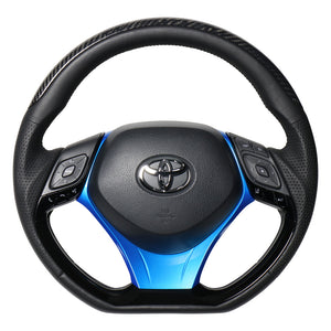 REAL ORIGINAL SERIES SET PLATE TYPE + UNDER PAD SET BLACK CARBON PLATE STEERING + PEARL BLUE UNDER PAD BLACK EURO STITCH STEERING WHEEL FOR TOYOTA C-HR 10 50  X10N-BKC-PBP-BLP