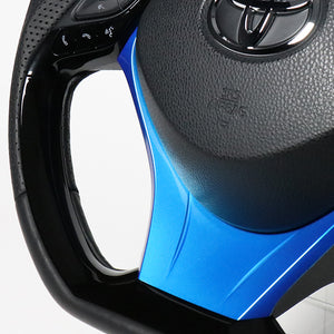 REAL ORIGINAL SERIES SET PLATE TYPE + UNDER PAD SET BLACK CARBON PLATE STEERING + PEARL BLUE UNDER PAD BLACK EURO STITCH STEERING WHEEL FOR TOYOTA C-HR 10 50  X10N-BKC-PBP-BLP
