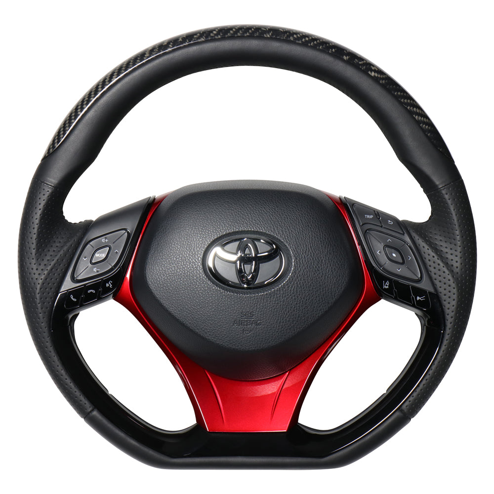 REAL ORIGINAL SERIES SET PLATE TYPE + UNDER PAD SET BLACK CARBON PLATE STEERING + PEARL RED UNDER PAD BLACK EURO STITCH STEERING WHEEL FOR TOYOTA C-HR 10 50  X10N-BKC-PBP-RDP