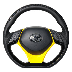 REAL ORIGINAL SERIES SET PLATE TYPE + UNDER PAD SET BLACK CARBON PLATE STEERING + YELLOW UNDER PAD BLACK EURO STITCH STEERING WHEEL FOR TOYOTA C-HR 10 50  X10N-BKC-PBP-YLP
