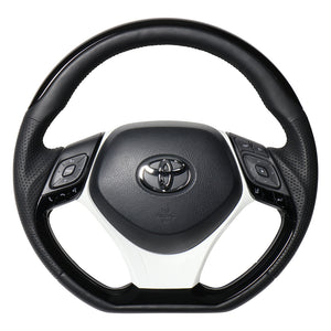 REAL ORIGINAL SERIES SET PLATE TYPE + UNDER PAD SET PIANO BLACK PLATE STEERING + WHITE UNDER PAD BLACK EURO STITCH STEERING WHEEL FOR TOYOTA C-HR 10 50  X10N-PBP-PBP-WHP