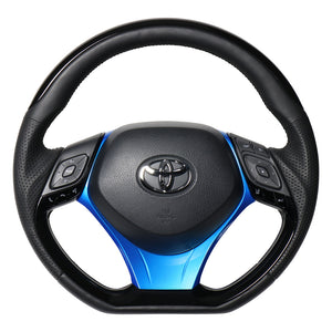 REAL ORIGINAL SERIES SET PLATE TYPE + UNDER PAD SET PIANO BLACK PLATE STEERING + PEARL BLUE UNDER PAD BLACK EURO STITCH STEERING WHEEL FOR TOYOTA C-HR 10 50  X10N-PBP-PBP-BLP
