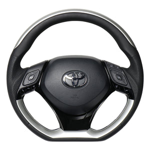 REAL ORIGINAL SERIES SET PLATE TYPE + UNDER PAD SET SILVER PLATE STEERING + PIANO BLACK UNDER PAD BLACK EURO STITCH STEERING WHEEL FOR TOYOTA C-HR 10 50  X10N-SLP-SLP-PBP