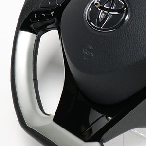 REAL ORIGINAL SERIES SET PLATE TYPE + UNDER PAD SET SILVER PLATE STEERING + PIANO BLACK UNDER PAD BLACK EURO STITCH STEERING WHEEL FOR TOYOTA C-HR 10 50  X10N-SLP-SLP-PBP