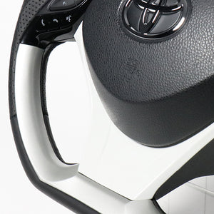 REAL ORIGINAL SERIES SET PLATE TYPE + UNDER PAD SET SILVER PLATE STEERING + WHITE UNDER PAD BLACK EURO STITCH STEERING WHEEL FOR TOYOTA C-HR 10 50  X10N-SLP-SLP-WHP