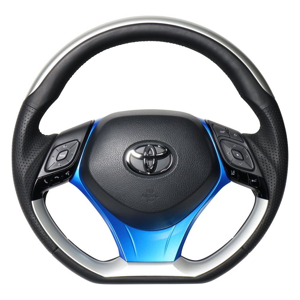 REAL ORIGINAL SERIES SET PLATE TYPE + UNDER PAD SET SILVER PLATE STEERING + PEARL BLUE UNDER PAD BLACK EURO STITCH STEERING WHEEL FOR TOYOTA C-HR 10 50  X10N-SLP-SLP-BLP