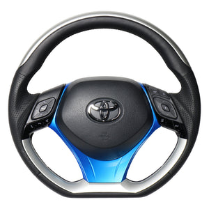 REAL ORIGINAL SERIES SET PLATE TYPE + UNDER PAD SET SILVER PLATE STEERING + PEARL BLUE UNDER PAD BLACK EURO STITCH STEERING WHEEL FOR TOYOTA C-HR 10 50  X10N-SLP-SLP-BLP