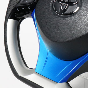 REAL ORIGINAL SERIES SET PLATE TYPE + UNDER PAD SET SILVER PLATE STEERING + PEARL BLUE UNDER PAD BLACK EURO STITCH STEERING WHEEL FOR TOYOTA C-HR 10 50  X10N-SLP-SLP-BLP
