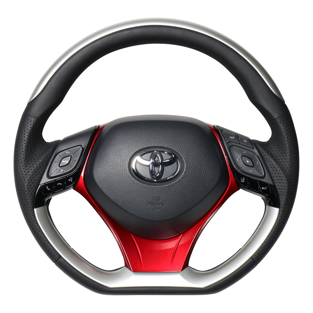 REAL ORIGINAL SERIES SET PLATE TYPE + UNDER PAD SET SILVER PLATE STEERING + PEARL RED UNDER PAD BLACK EURO STITCH STEERING WHEEL FOR TOYOTA C-HR 10 50  X10N-SLP-SLP-RDP