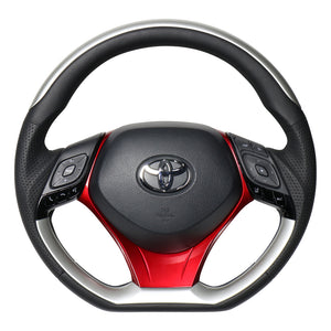 REAL ORIGINAL SERIES SET PLATE TYPE + UNDER PAD SET SILVER PLATE STEERING + PEARL RED UNDER PAD BLACK EURO STITCH STEERING WHEEL FOR TOYOTA C-HR 10 50  X10N-SLP-SLP-RDP