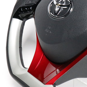 REAL ORIGINAL SERIES SET PLATE TYPE + UNDER PAD SET SILVER PLATE STEERING + PEARL RED UNDER PAD BLACK EURO STITCH STEERING WHEEL FOR TOYOTA C-HR 10 50  X10N-SLP-SLP-RDP