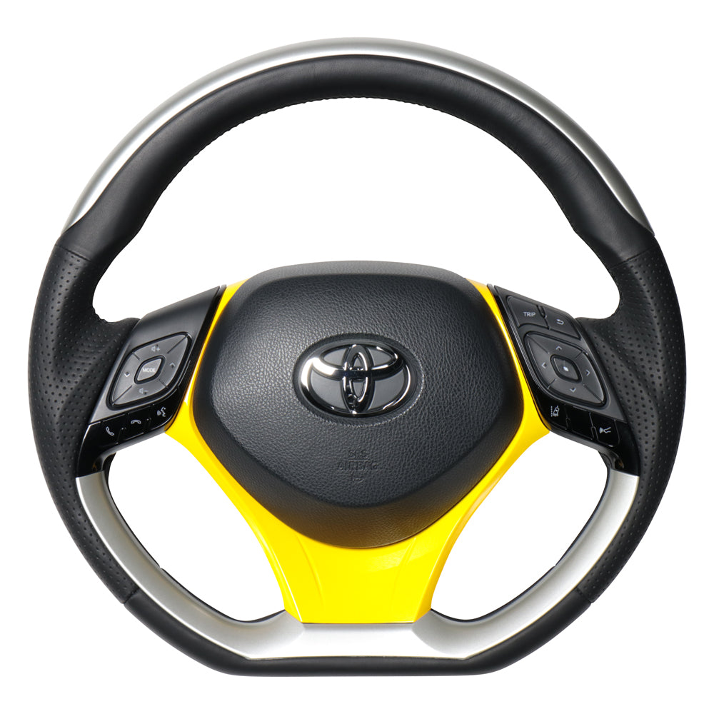 REAL ORIGINAL SERIES SET PLATE TYPE + UNDER PAD SET SILVER PLATE STEERING + YELLOW UNDER PAD BLACK EURO STITCH STEERING WHEEL FOR TOYOTA C-HR 10 50  X10N-SLP-SLP-YLP