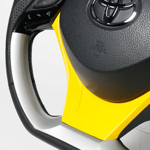 REAL ORIGINAL SERIES SET PLATE TYPE + UNDER PAD SET SILVER PLATE STEERING + YELLOW UNDER PAD BLACK EURO STITCH STEERING WHEEL FOR TOYOTA C-HR 10 50  X10N-SLP-SLP-YLP