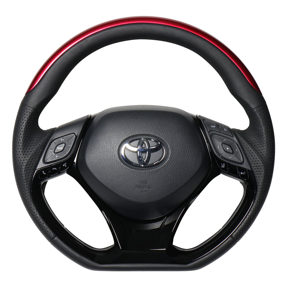 REAL ORIGINAL SERIES SET PLATE TYPE + UNDER PAD SET PEARL RED PLATE & PIANO BLACK PANEL STEERING + PIANO BLACK UNDER PAD BLACK EURO STITCH STEERING WHEEL FOR TOYOTA C-HR 10 50  X10N-RDP-PBP-PBP