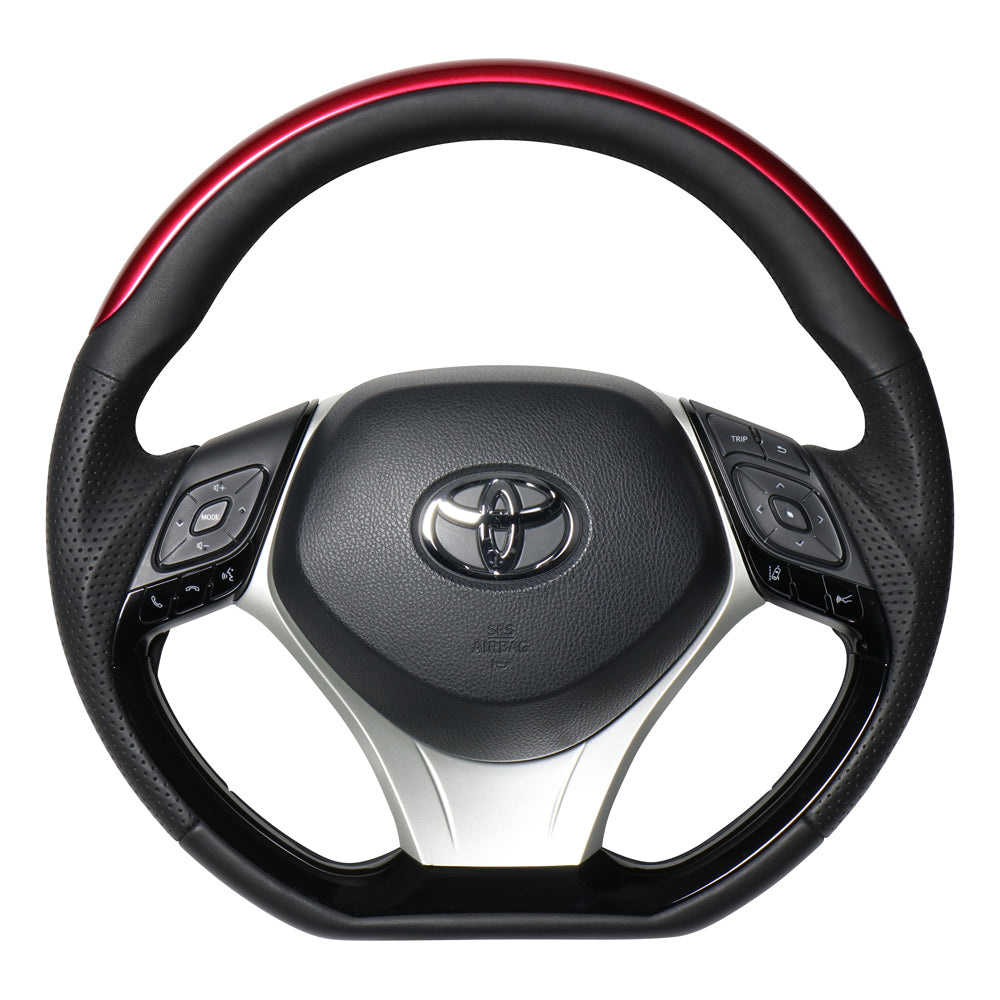 REAL ORIGINAL SERIES SET PLATE TYPE + UNDER PAD SET PEARL RED PLATE & PIANO BLACK PANEL STEERING + SILVER UNDER PAD BLACK EURO STITCH STEERING WHEEL FOR TOYOTA C-HR 10 50  X10N-RDP-PBP-SLP