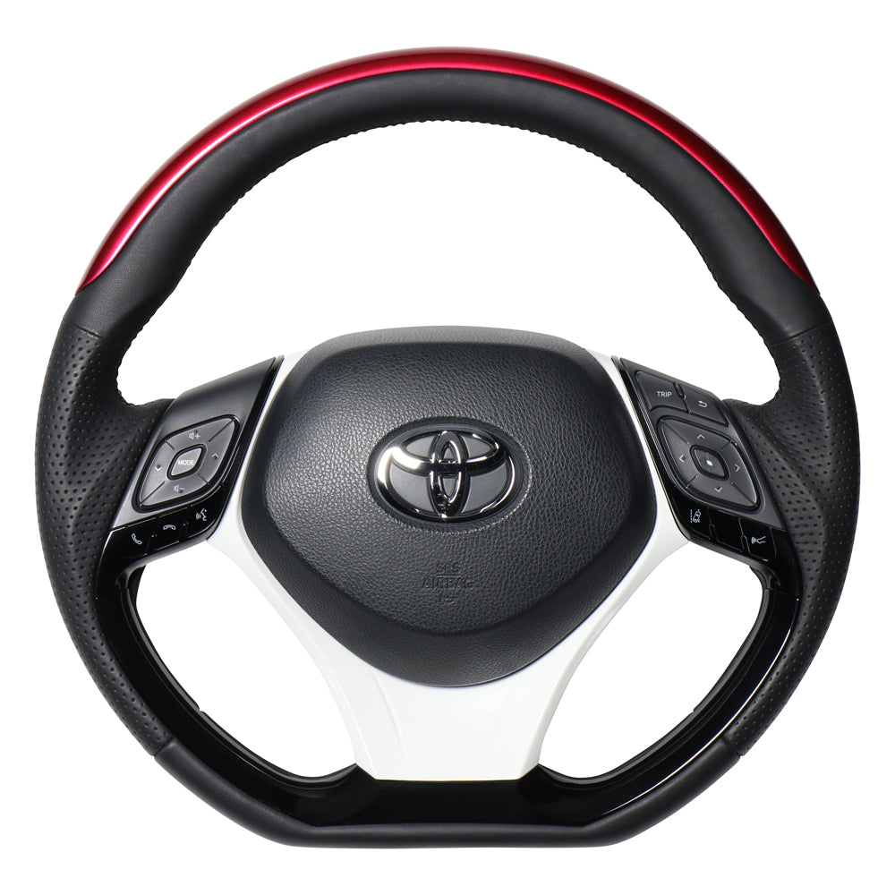 REAL ORIGINAL SERIES SET PLATE TYPE + UNDER PAD SET PEARL RED PLATE & PIANO BLACK PANEL STEERING + WHITE UNDER PAD BLACK EURO STITCH STEERING WHEEL FOR TOYOTA C-HR 10 50  X10N-RDP-PBP-WHP