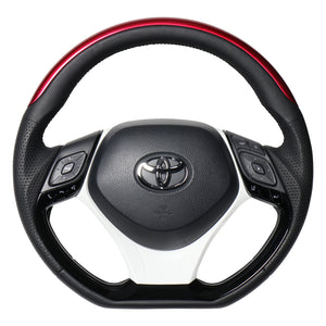 REAL ORIGINAL SERIES SET PLATE TYPE + UNDER PAD SET PEARL RED PLATE & PIANO BLACK PANEL STEERING + WHITE UNDER PAD BLACK EURO STITCH STEERING WHEEL FOR TOYOTA C-HR 10 50  X10N-RDP-PBP-WHP