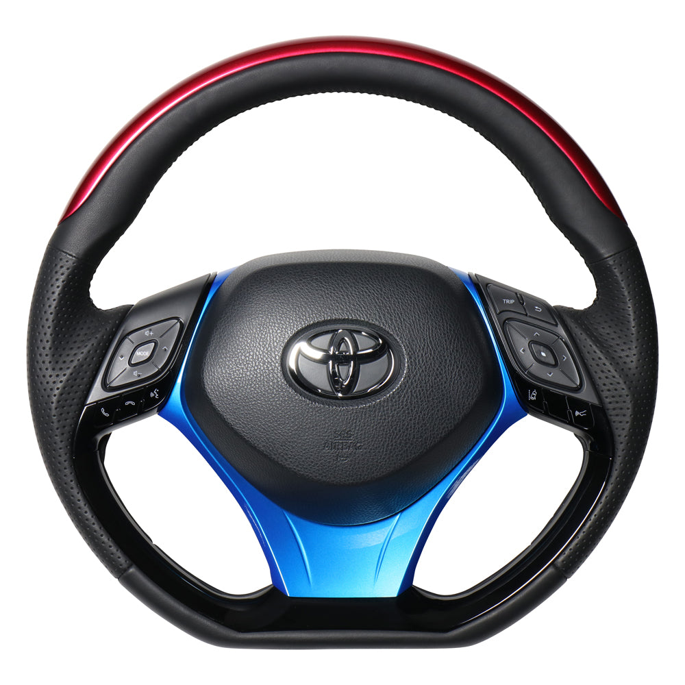 REAL ORIGINAL SERIES SET PLATE TYPE + UNDER PAD SET PEARL RED PLATE & PIANO BLACK PANEL STEERING + PEARL BLUE UNDER PAD BLACK EURO STITCH STEERING WHEEL FOR TOYOTA C-HR 10 50  X10N-RDP-PBP-BLP