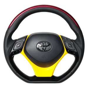 REAL ORIGINAL SERIES SET PLATE TYPE + UNDER PAD SET PEARL RED PLATE & PIANO BLACK PANEL STEERING + YELLOW UNDER PAD BLACK EURO STITCH STEERING WHEEL FOR TOYOTA C-HR 10 50  X10N-RDP-PBP-YLP