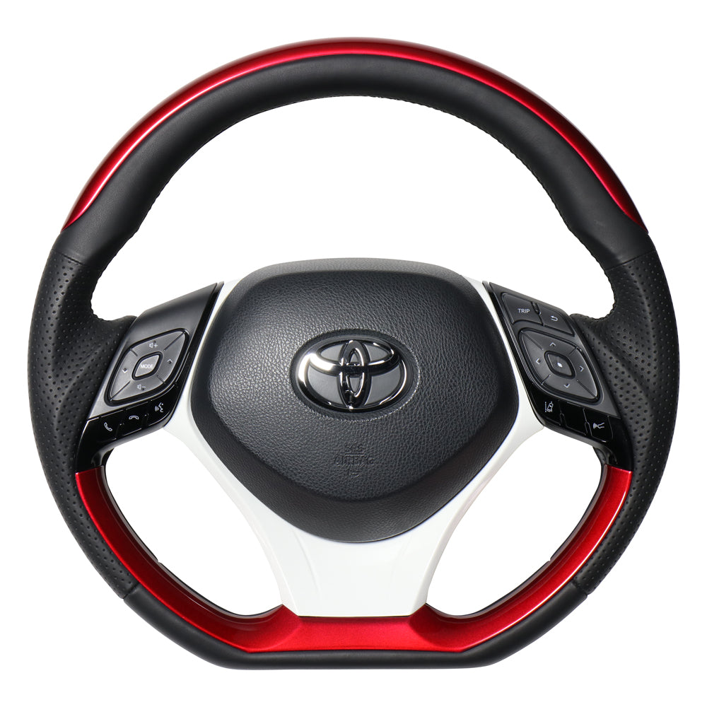 REAL ORIGINAL SERIES SET PLATE TYPE + UNDER PAD SET PEARL RED PLATE & PEARL RED PANEL STEERING + WHITE UNDER PAD BLACK EURO STITCH STEERING WHEEL FOR TOYOTA C-HR 10 50  X10N-RDP-RDP-WHP