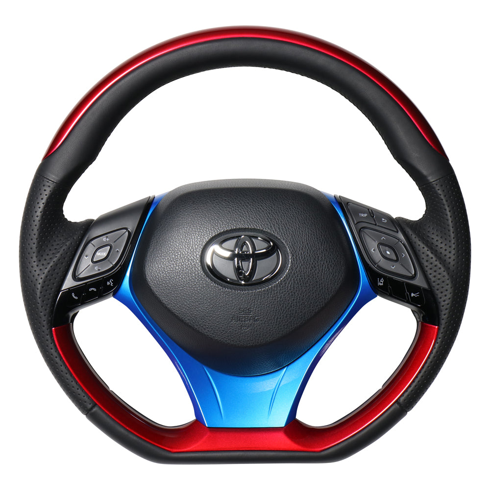 REAL ORIGINAL SERIES SET PLATE TYPE + UNDER PAD SET PEARL RED PLATE & PEARL RED PANEL STEERING + PEARL BLUE UNDER PAD BLACK EURO STITCH STEERING WHEEL FOR TOYOTA C-HR 10 50  X10N-RDP-RDP-BLP