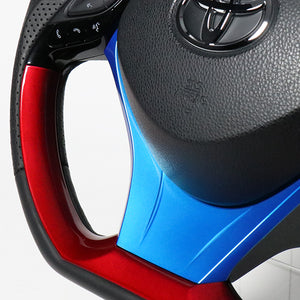 REAL ORIGINAL SERIES SET PLATE TYPE + UNDER PAD SET PEARL RED PLATE & PEARL RED PANEL STEERING + PEARL BLUE UNDER PAD BLACK EURO STITCH STEERING WHEEL FOR TOYOTA C-HR 10 50  X10N-RDP-RDP-BLP