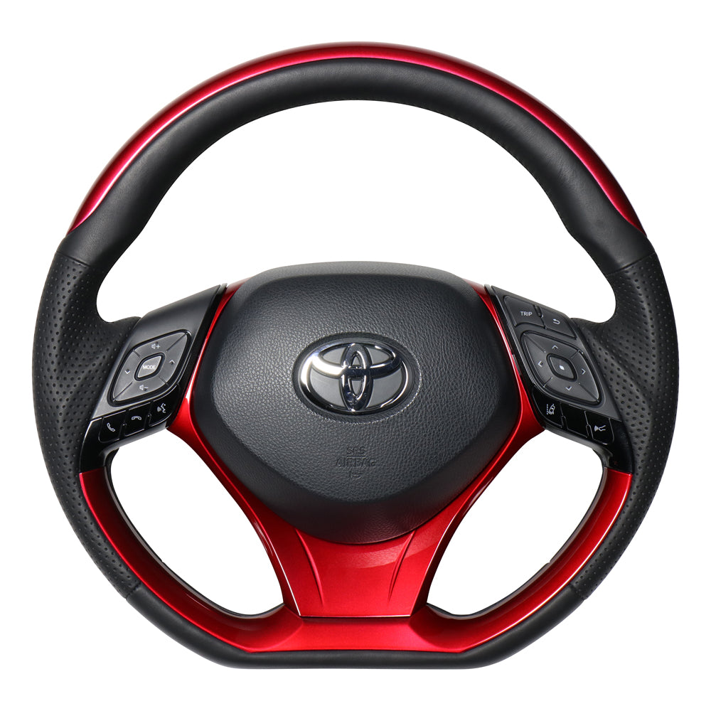REAL ORIGINAL SERIES SET PLATE TYPE + UNDER PAD SET PEARL RED PLATE & PEARL RED PANEL STEERING + PEARL RED UNDER PAD BLACK EURO STITCH STEERING WHEEL FOR TOYOTA C-HR 10 50  X10N-RDP-RDP-RDP