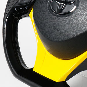 REAL ORIGINAL SERIES SET COMBINATION TYPE + UNDER PAD SET BROWN WOOD STEERING + YELLOW UNDER PAD BLACK EURO STITCH STEERING WHEEL FOR TOYOTA C-HR 10 50  X10-BRW-PBP-YLP