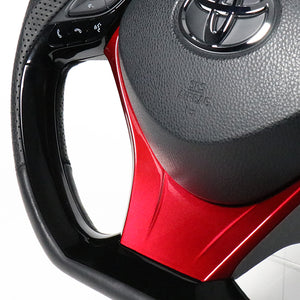 REAL ORIGINAL SERIES SET COMBINATION TYPE + UNDER PAD SET BLACK WOOD STEERING + PEARL RED UNDER PAD BLACK EURO STITCH STEERING WHEEL FOR TOYOTA C-HR 10 50  X10-BKW-PBP-RDP