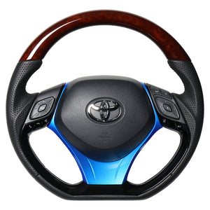REAL ORIGINAL SERIES SET COMBINATION TYPE + UNDER PAD SET BROWN WOOD STEERING + PEARL BLUE UNDER PAD BLACK EURO STITCH STEERING WHEEL FOR TOYOTA C-HR 10 50  X10-BRW-PBP-BLP