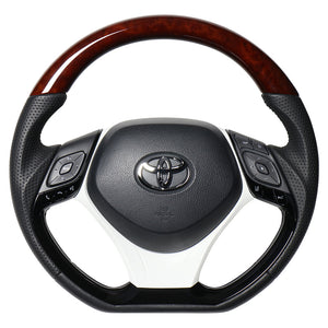 REAL ORIGINAL SERIES SET COMBINATION TYPE + UNDER PAD SET BROWN WOOD STEERING + WHITE UNDER PAD BLACK EURO STITCH STEERING WHEEL FOR TOYOTA C-HR 10 50  X10-BRW-PBP-WHP