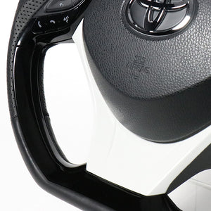 REAL ORIGINAL SERIES SET COMBINATION TYPE + UNDER PAD SET BROWN WOOD STEERING + WHITE UNDER PAD BLACK EURO STITCH STEERING WHEEL FOR TOYOTA C-HR 10 50  X10-BRW-PBP-WHP