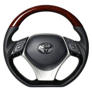 REAL ORIGINAL SERIES SET COMBINATION TYPE + UNDER PAD SET BROWN WOOD STEERING + SILVER UNDER PAD BLACK EURO STITCH STEERING WHEEL FOR TOYOTA C-HR 10 50  X10-BRW-PBP-SLP