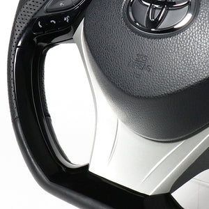 REAL ORIGINAL SERIES SET COMBINATION TYPE + UNDER PAD SET BLACK CARBON STEERING + SILVER UNDER PAD BLACK EURO STITCH STEERING WHEEL FOR TOYOTA C-HR 10 50  X10-BKC-PBP-SLP
