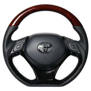REAL ORIGINAL SERIES SET COMBINATION TYPE + UNDER PAD SET BROWN WOOD STEERING + PIANO BLACK UNDER PAD BLACK EURO STITCH STEERING WHEEL FOR TOYOTA C-HR 10 50  X10-BRW-PBP-PBP