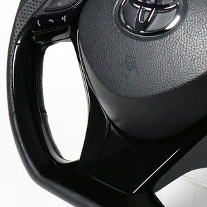 REAL ORIGINAL SERIES SET COMBINATION TYPE + UNDER PAD SET BLACK WOOD STEERING + PIANO BLACK UNDER PAD BLACK EURO STITCH STEERING WHEEL FOR TOYOTA C-HR 10 50  X10-BKW-PBP-PBP