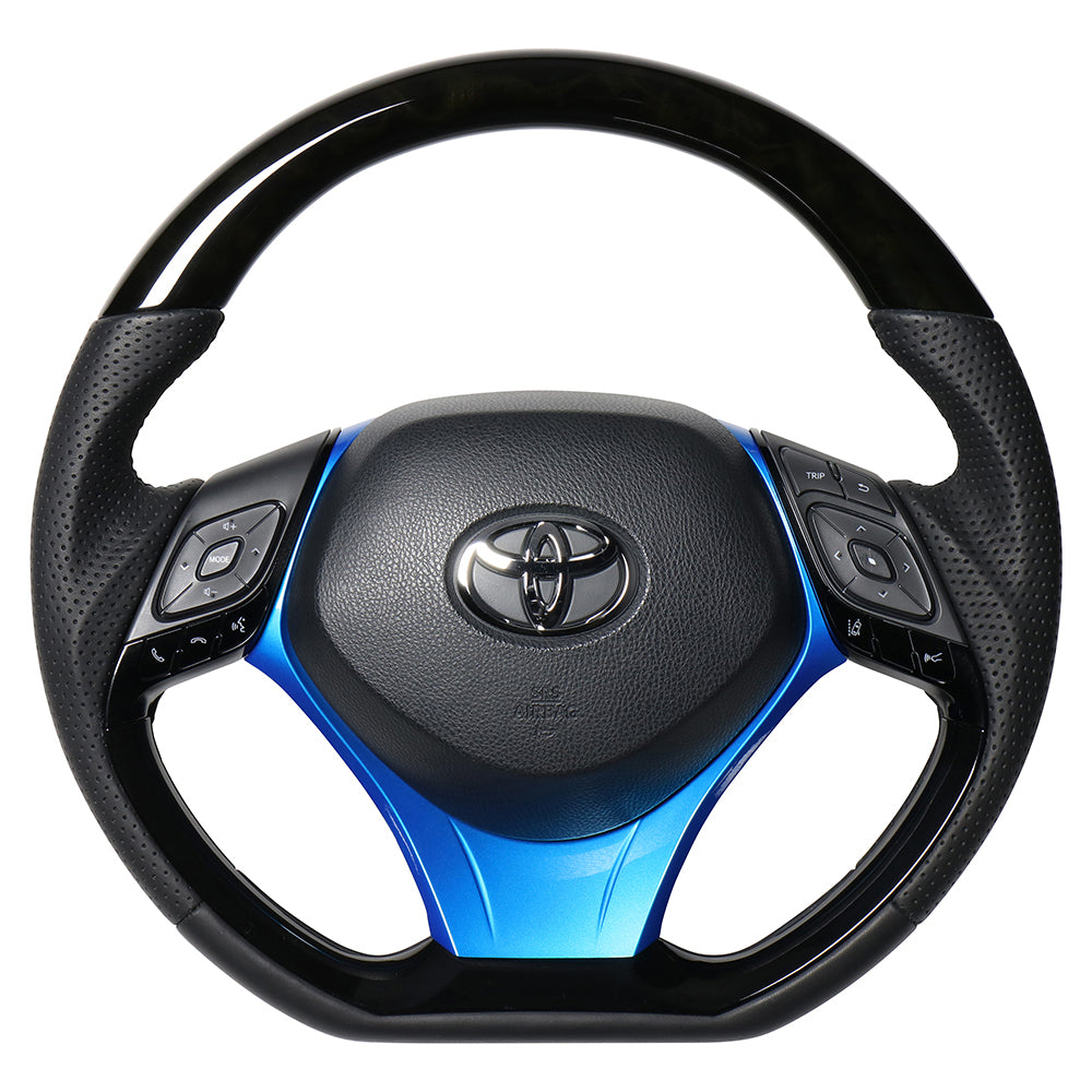 REAL ORIGINAL SERIES SET COMBINATION TYPE + UNDER PAD SET BLACK WOOD STEERING + PEARL BLUE UNDER PAD BLACK EURO STITCH STEERING WHEEL FOR TOYOTA C-HR 10 50  X10-BKW-PBP-BLP