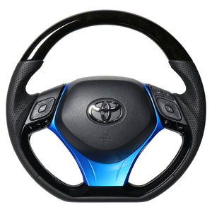 REAL ORIGINAL SERIES SET COMBINATION TYPE + UNDER PAD SET BLACK WOOD STEERING + PEARL BLUE UNDER PAD BLACK EURO STITCH STEERING WHEEL FOR TOYOTA C-HR 10 50  X10-BKW-PBP-BLP