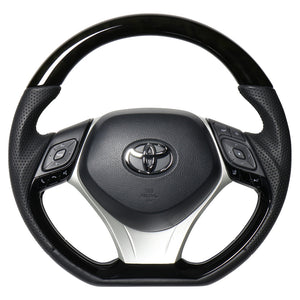 REAL ORIGINAL SERIES SET COMBINATION TYPE + UNDER PAD SET BLACK WOOD STEERING + SILVER UNDER PAD BLACK EURO STITCH STEERING WHEEL FOR TOYOTA C-HR 10 50  X10-BKW-PBP-SLP