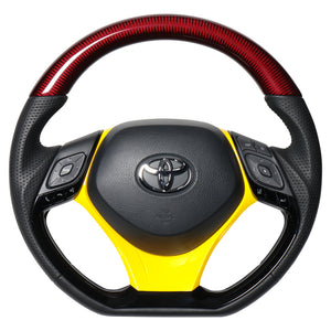 REAL ORIGINAL SERIES SET COMBINATION TYPE + UNDER PAD SET RED CARBON STEERING + YELLOW UNDER PAD BLACK EURO STITCH STEERING WHEEL FOR TOYOTA C-HR 10 50  X10-RDC-PBP-RDP
