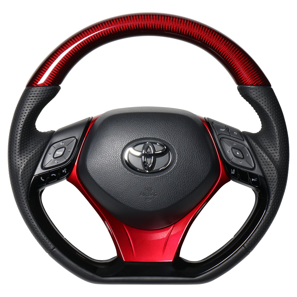 REAL ORIGINAL SERIES SET COMBINATION TYPE + UNDER PAD SET RED CARBON STEERING + PEARL RED UNDER PAD BLACK EURO STITCH STEERING WHEEL FOR TOYOTA C-HR 10 50  X10-RDC-PBP-RDP
