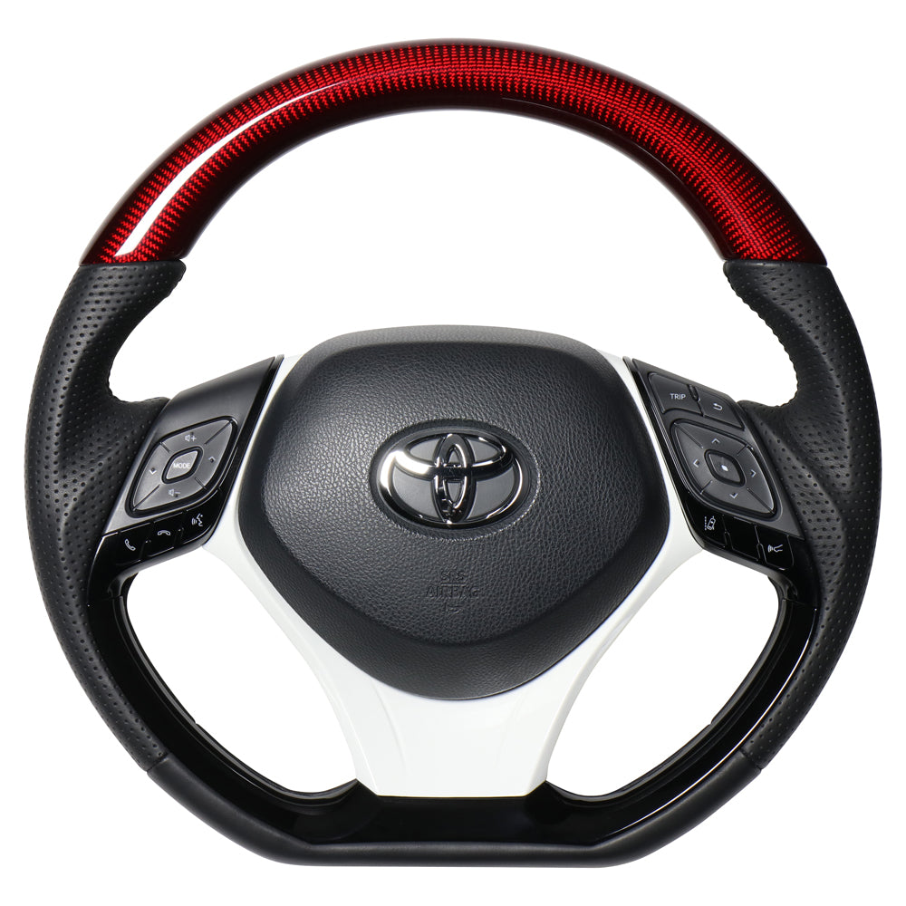 REAL ORIGINAL SERIES SET COMBINATION TYPE + UNDER PAD SET RED CARBON STEERING + WHITE UNDER PAD BLACK EURO STITCH STEERING WHEEL FOR TOYOTA C-HR 10 50  X10-RDC-PBP-WHP