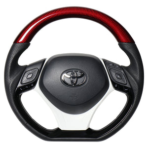 REAL ORIGINAL SERIES SET COMBINATION TYPE + UNDER PAD SET RED CARBON STEERING + WHITE UNDER PAD BLACK EURO STITCH STEERING WHEEL FOR TOYOTA C-HR 10 50  X10-RDC-PBP-WHP